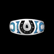 Horse Rider Ring - 925 Sterling Silver Lucky Horseshoe with Turquoise Inlay -...