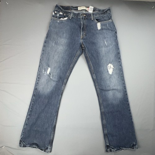 Levis 527 Jeans Mens 34x34 Blue Distressed Faded Bootcut Flare Mid Rise Cowboy