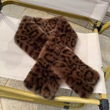 Leopard Print Bucket Hat/Scarf Women Warm Furry Fisherman Cap/Scarf Faux Fur
