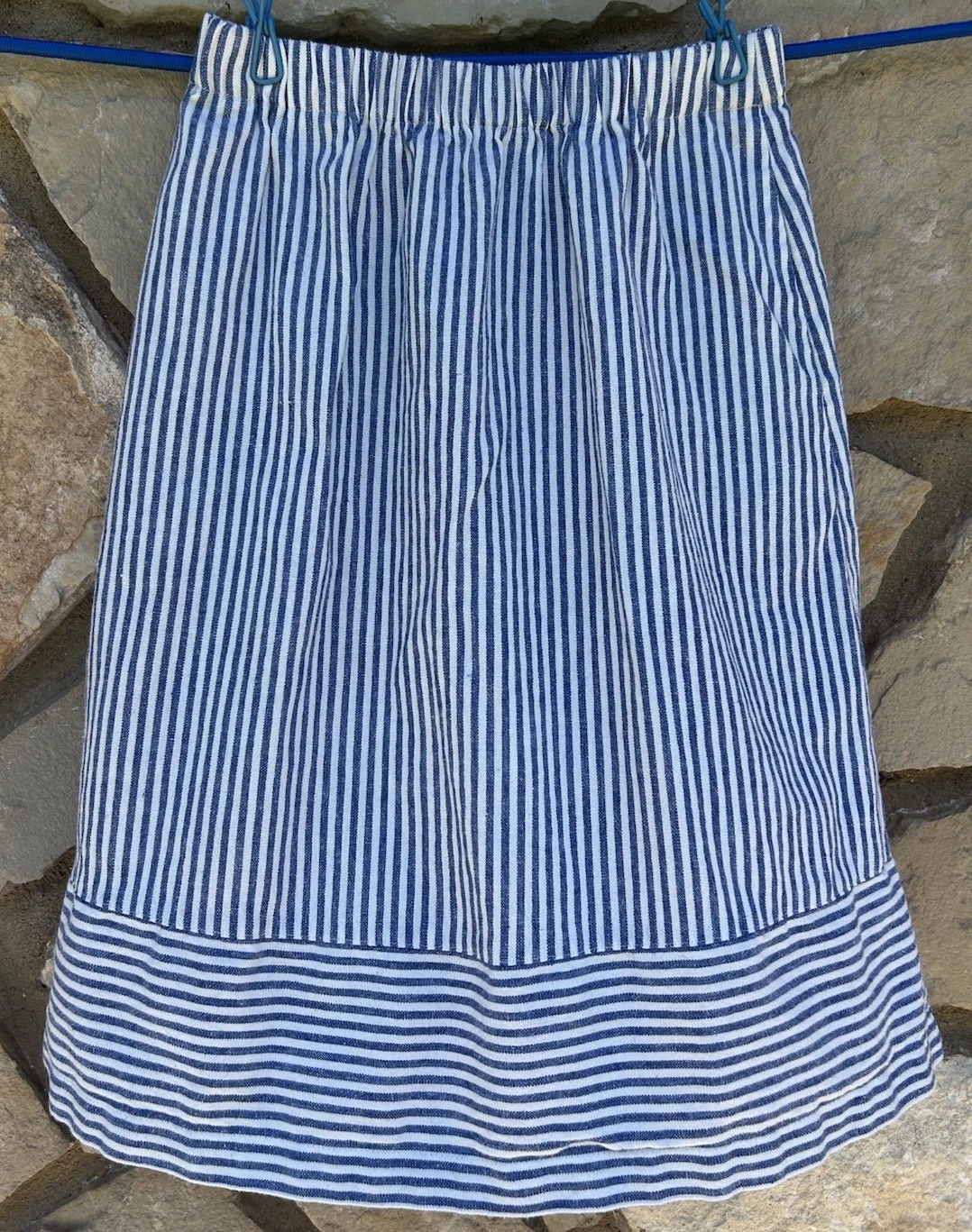 J.Crew Skirt XXS 4th of July Blue White Striped Elastic Waist Cotton Linen Bl EC