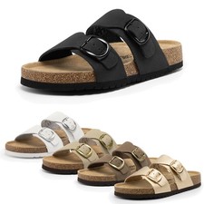 Women Comfort Slide Sandals Arch Support Cork Sole Beach Vacation Flat Sandals