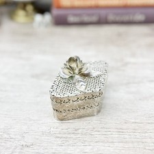 Vintage Silver Ring Box with Metal Rose: Floral Vanity Decor