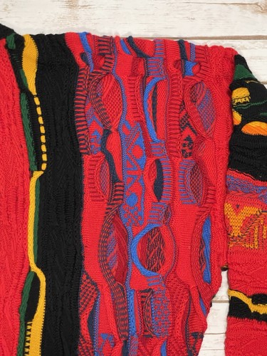 Vintage Coogi Australia 3D Strick Woll Pullover Bunt Rot Schwarz Gelb Größe M - Bild 15 von 23