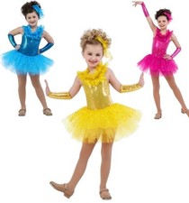 Glam YELLOW Child XL Dance Costume Glitter Sequin Ballet Tutu Tap Dress New