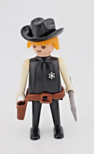 PLAYMOBIL cowboy sheiff with original style hands, hat, gun, belt Vintage