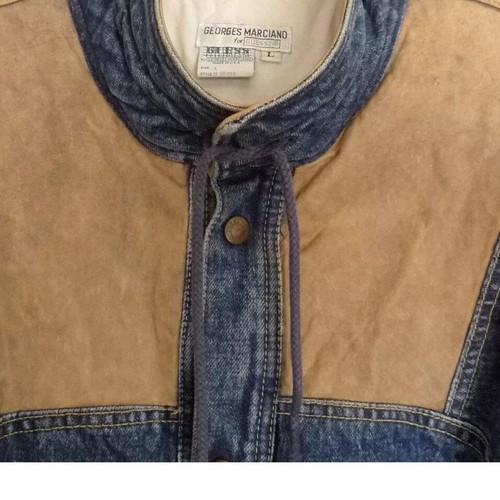 VTG Georges Marciano GUESS denim leather JACKET 80s Size large Marty Mcfly - Picture 12 of 12