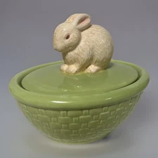 Hallmark Bunny Rabbit Lime Green Covered Ceramic Candy Dish 6"x6"
