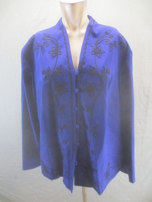 NWT Karis Korner Size 26W Womens Blue Embroidered Long Sleeve Buttons Top 998