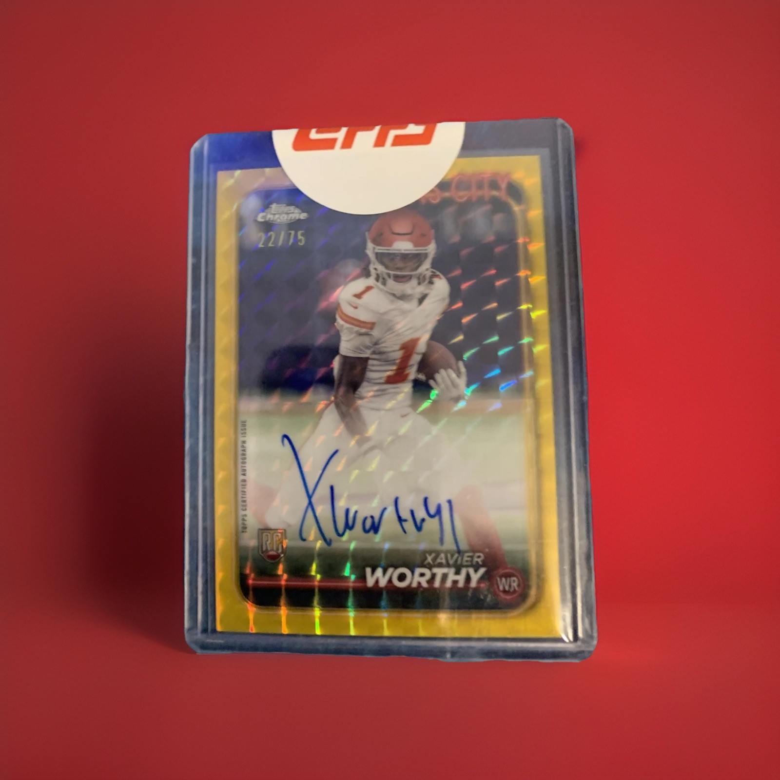 2024 Topps Chrome Auto Xavier Worthy #RA-XWO Yellow Geometric Refractor 22/75