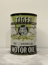 Vintage Full ~TIGER~ Metal One Quart Motor Oil Can