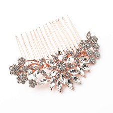 Rose Gold Clear Crystal Bridal Wedding Hair Comb Headpiece Hair Pins Jewelry