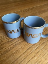 Vintage NASA Coffee Cups. Pair / Gray with gold rim 1980's