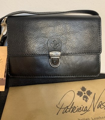 PATRICIA NASH Lanza leather small crossbody wristlet wallet + Dust bag BLACK