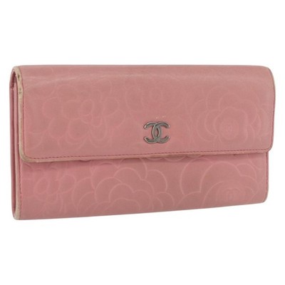 CHANEL Camelia Long Wallet Lamb Skin Pink CC Auth YKZ410 | eBay