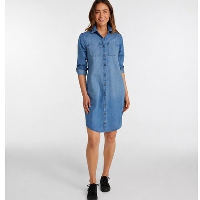 LL Bean Heritage Washed Denim Shirt Dress XL Reg Blue 100% Cotton Button Up Jean
