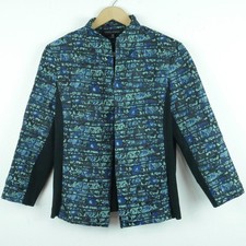 Ming Wang XS Jacket Career Blazer Artsy Blue Print Mixed Media Open Elegant