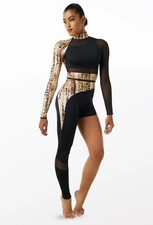 Dance Pre-Owned Costume Large Child Black Tan Weissman MT11165 Acro Contemporary