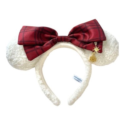 Tokyo Disney 2025 Headband Ears Cap Bow Merry Lil  Ring Ring White Check