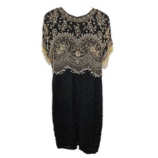 Vintage Black Tie He Ro Beaded Dress Small/Medium Retro Glam Special Occasion