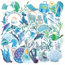 50pc Ocean Life Sticker Pack Lot Laptop, Phone Case, Scrapbook, Journaling