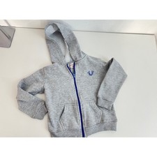 True Religion Boys Heather Gray Zip Up Hoodie Zipper Graphic Back Sweatshirt