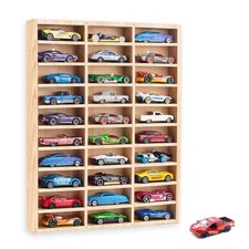 Elegante vitrina de madera para coches de juguete con estantes extraíbles, montable en pared original...