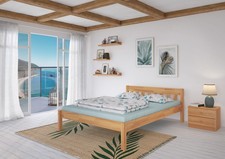 Lit adulte extra long en hêtre naturel avec tête de lit 140x220 cm