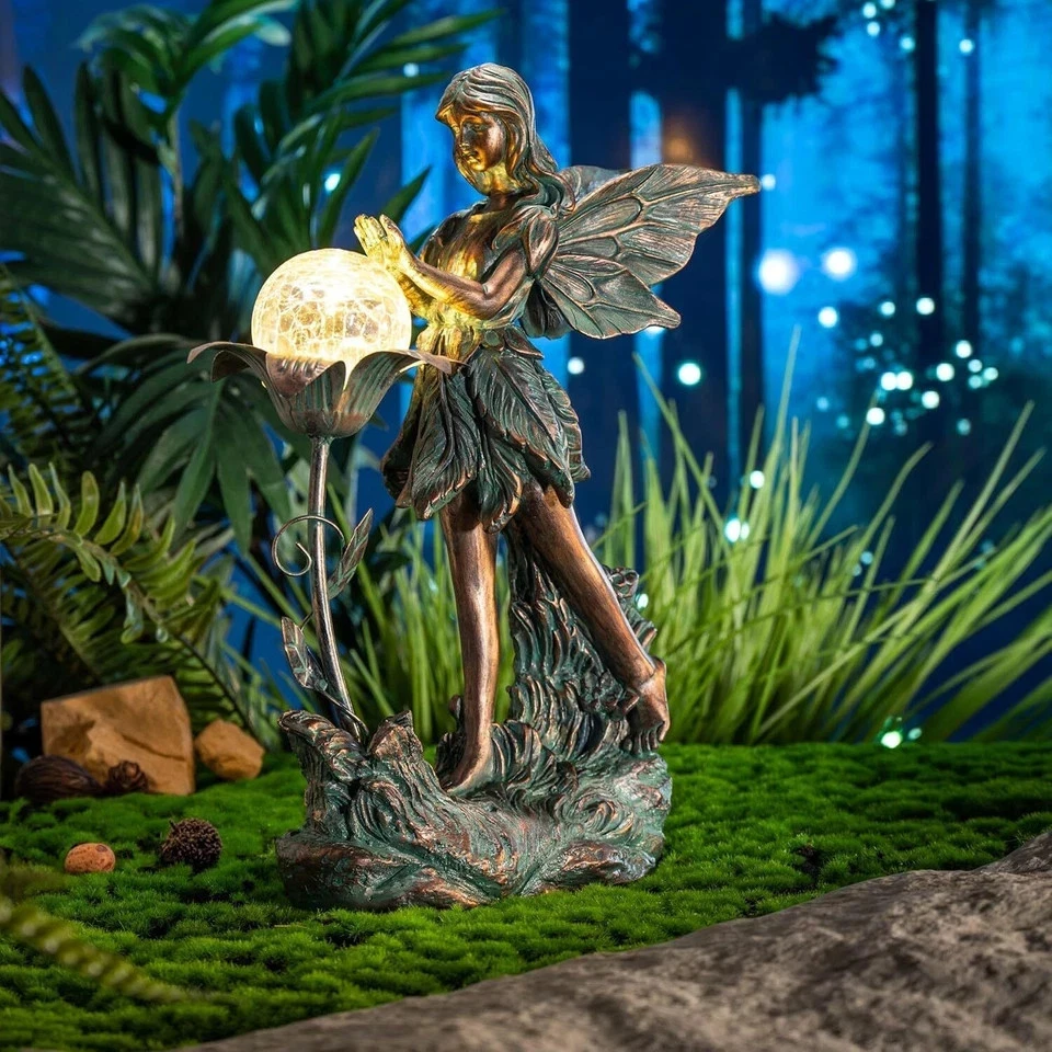 Hada de jardín grande bronce jardín esculturas y estatuas resina con solar exterior L Foto 3 de 3