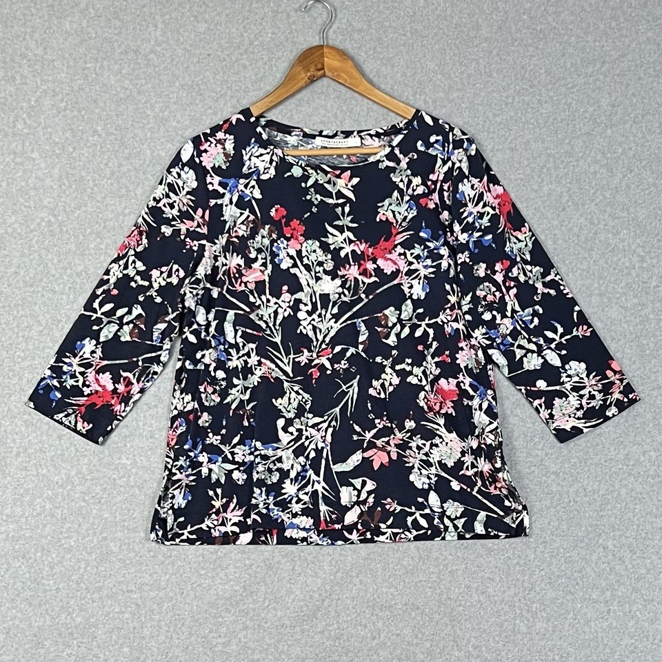 Sportscraft Mercerised Cotton Tee Top Womens L Floral Navy Multicoloured