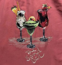 Caribbean Hawaiian Shirt Mens XL Pink Embroidered Sand Bar Cocktails Drinks