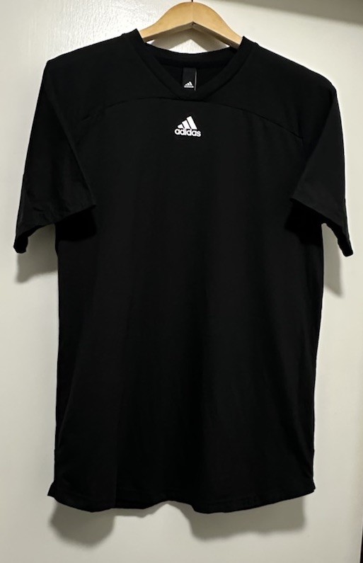Adidas Mens Size M Medium Black 50 / 50 Cotton Blend Back Stripes V Neck T Shirt