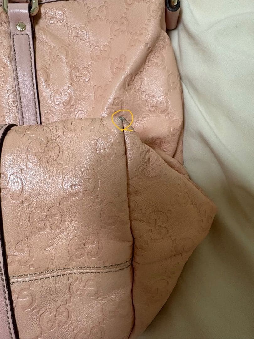 GUCCI Pink Beige Leather Tote Bag with Serial Number, Compact, Used Excellent thumbnail 9