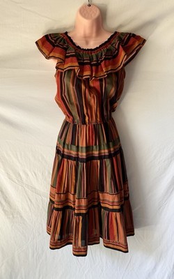 Anthem Crawford Dress Size 12 Vintage Style Off The Shoulders Long Orange Stripe