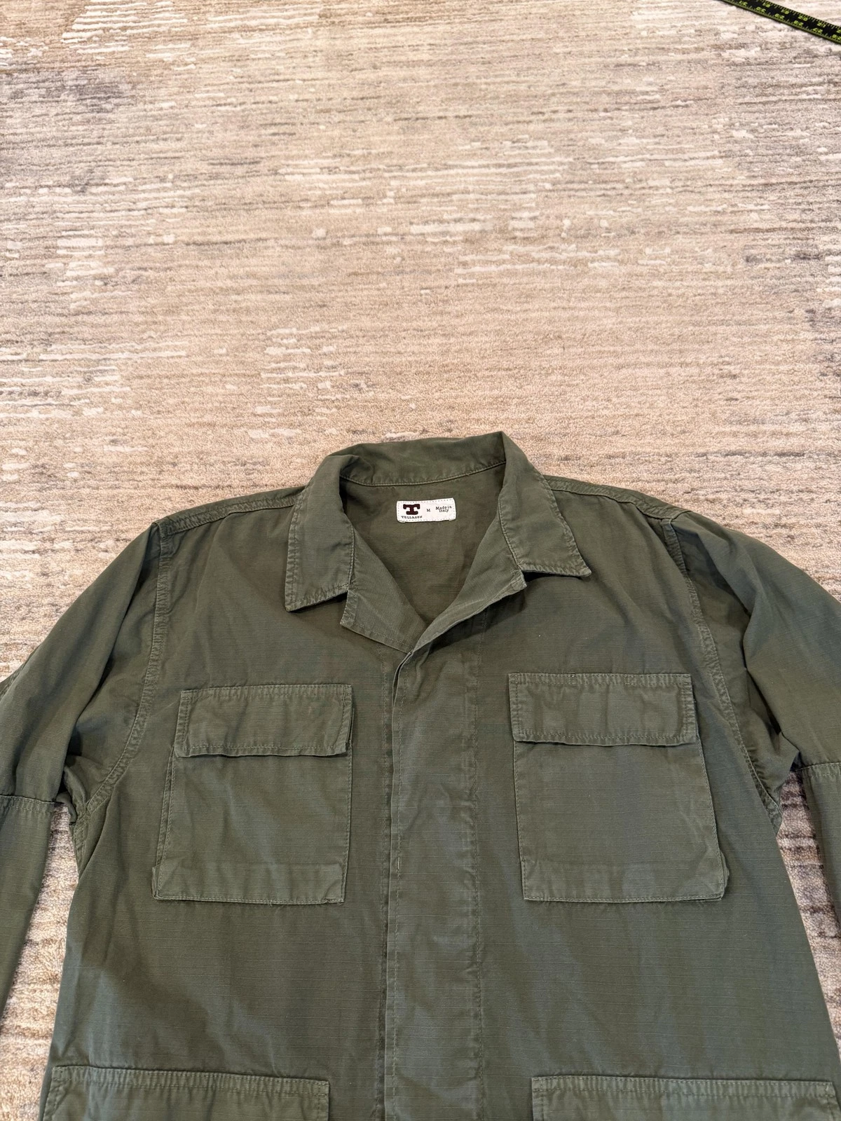 Tellason Jacket Mens Medium Green Cotton Military Field Utility Made In Italy image 9