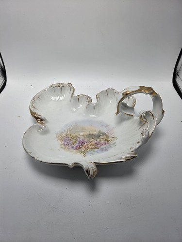 Carl Tielsch C.T. Altwasser Germany Porcelain Leaf Dish Hand Painted Lilac Gold