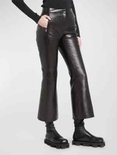Black Leather Flare Pants Women Splicing Pants Vintage PU Bell-Bottom Trousers