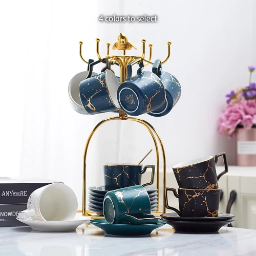 Мраморная керамическая кофейная чашка блюдце ложка набор скандинавских чайных чашек набор чайных чашек кафе чашка - Изображение 2 из 4