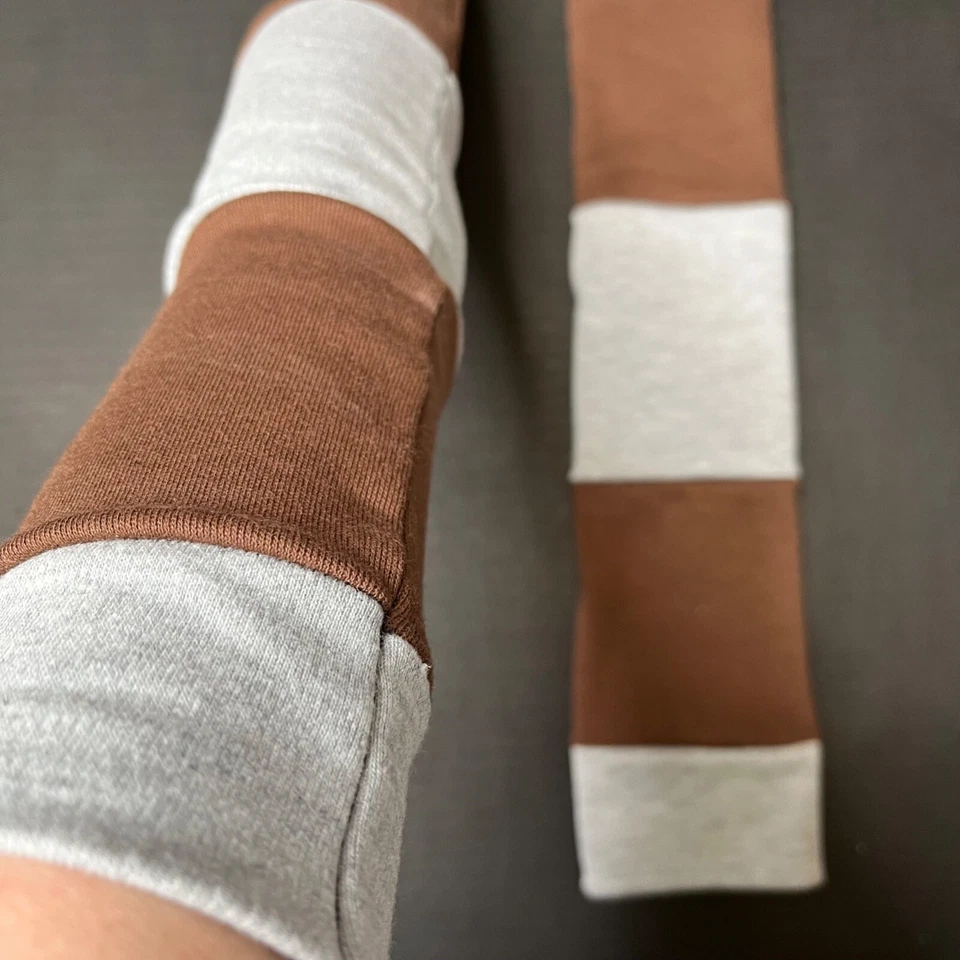 Striped Gloves Brown Hand Warmers Gray Armwarmers Patchwork Long Sleeves Driving - Image 4 of 4