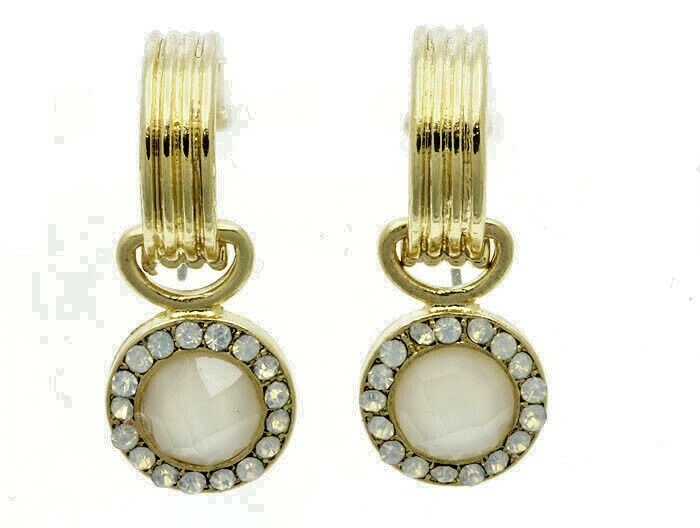 Hoop Earrings Crystal Gold-tone White Fashion 1