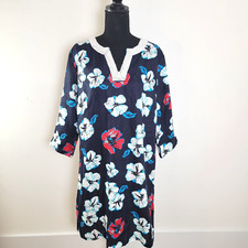 Talbots Dress Womens M Sheath Dress Floral Design Beaded V Neckline Linen Chic