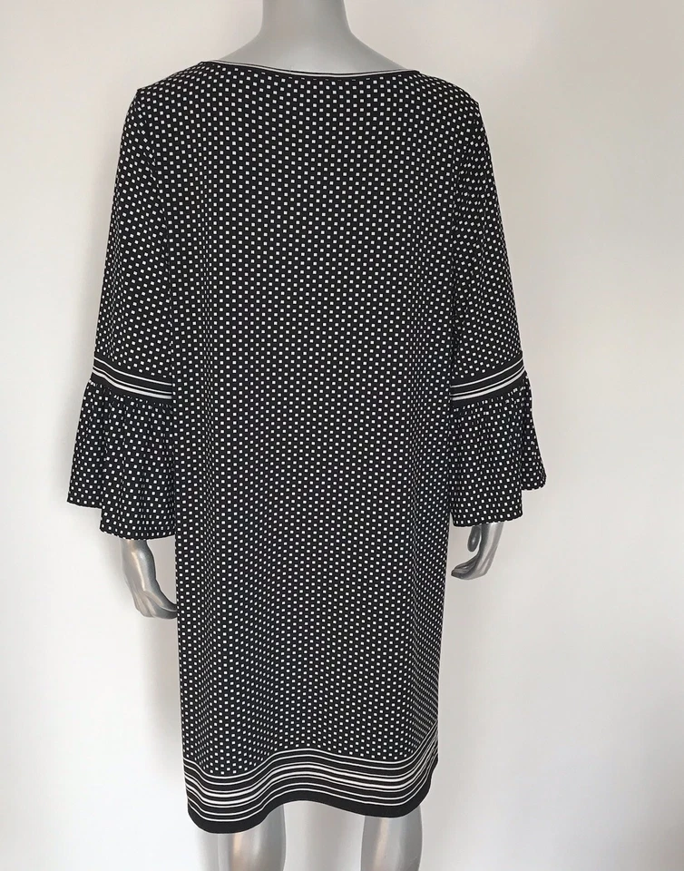 Max Studio Dress X-Large Shift Black White Geometric Flare Stretch Casual Office - Image 2 of 4