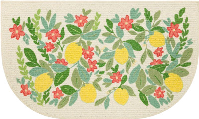 TEXTURED PRINTED RUG/MAT (nonskid)(18''x30'') LEMONS & FLOWERS, D Shaped, MS