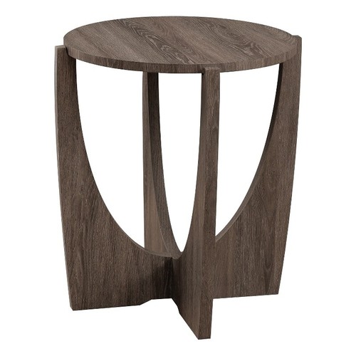 19" Round Wood Side Table with Open Crossed Arch Base - Cerused Ash - 第 1/5 張圖片