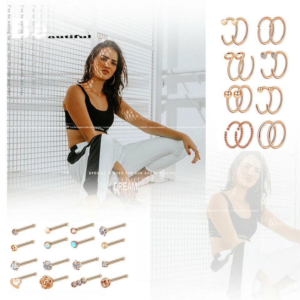 31PCS CZ Nose Hoop Ring Pin Bone Ear Stud Tragus Cartilage Piercing Jewelry 20G - Изображение 4 из 4