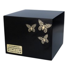Black urn with butterflies box-shaped cremation urn for adult full size