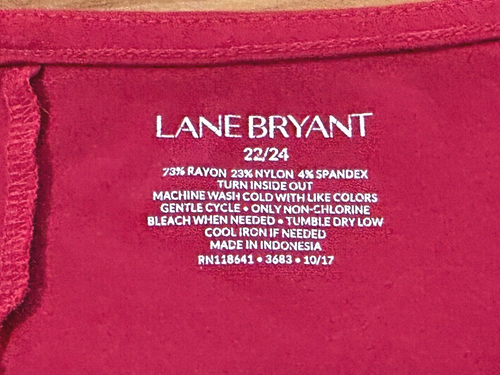 Women's Red Comfy Blouse Top ~ Size 22/24 ~ Lane Bryant ~ 3/4 Flutter Sleeve - Picture 5 of 5
