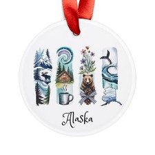 Alaska Themed Round Acrylic Ornament, Holiday Decor, Personalized Gift