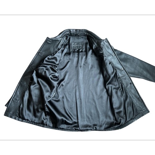 Winlit Vintage 100% Genuine Leather Jacket Black Long Button Front Men`s Size M - Picture 3 of 9