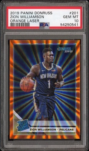 ZION WILLIAMSON 2019-20 PANINI DONRUSS ORANGE LASER RATED ROOKIE RC #201 PSA 10