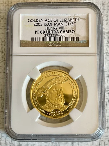 Isle of Man 2003 Golden Age of Henry VIII 1/2 Crown Gold NGC PF69 UC SKU# 4300